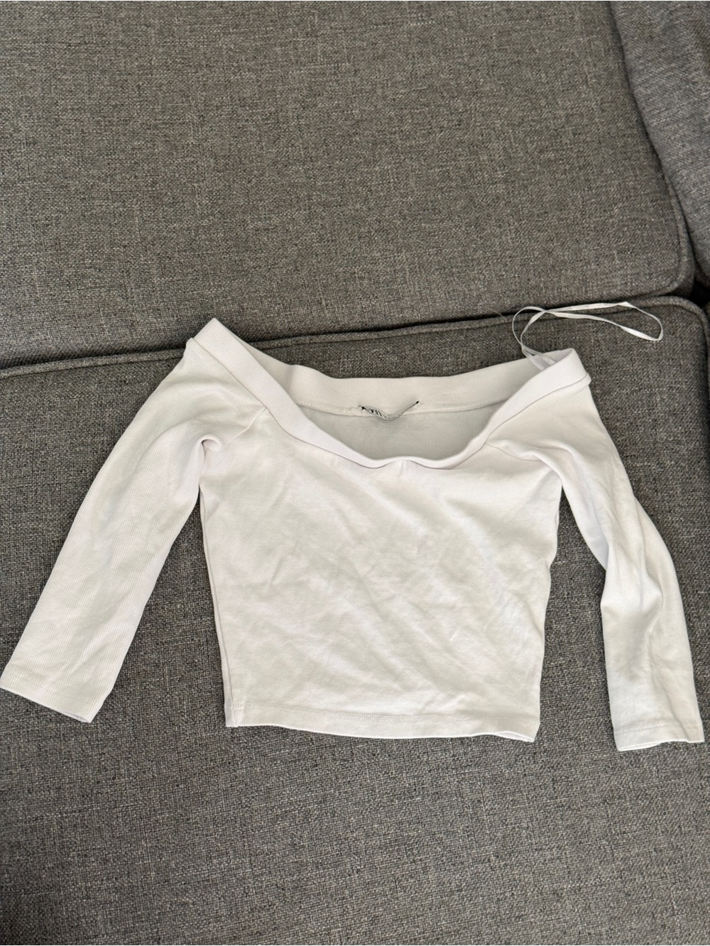 Zara White Off-Shoulder Cropped Long Sleeve Top